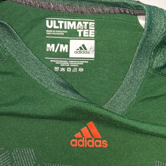 Adidas‎ Ultimate Tee Green University of Miami Hurricanes U Logo T-Shirt  M - Picture 3 of 8